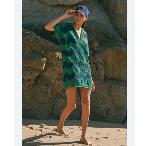 NWT Anthropologie Wave Crochet Hooded Mini Knit Cover Up Beach Dress XL - Picture 3 of 10